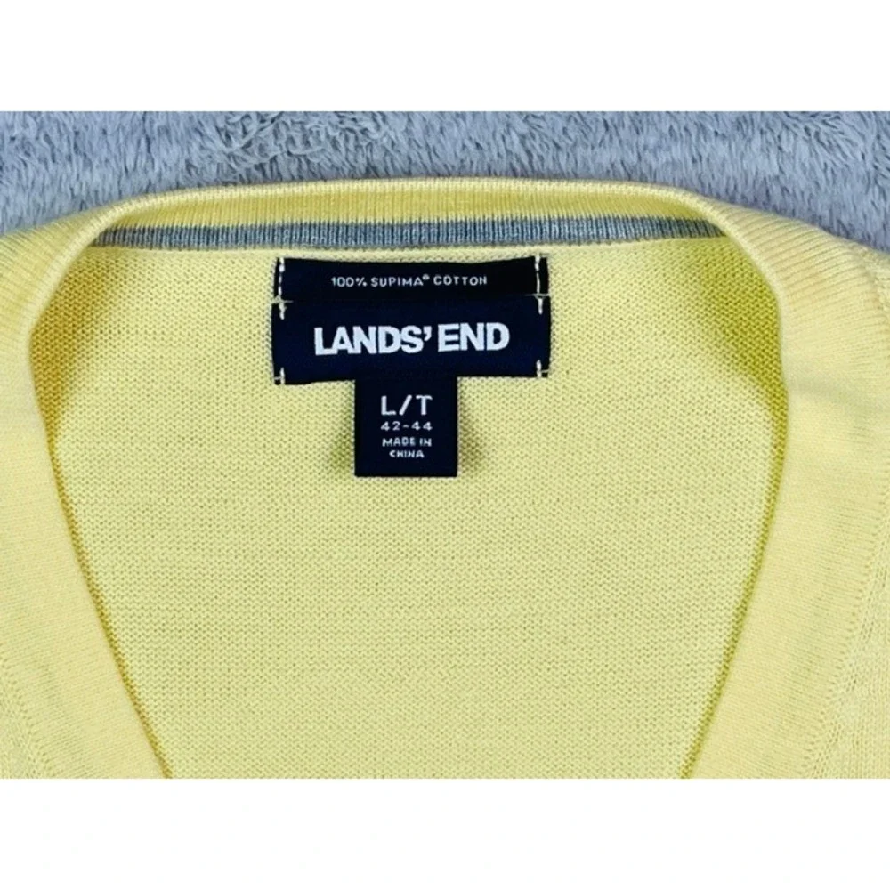 Lands' End Men's Sweater Large Tall Yellow V-Neck 100% Supima Cotton Long Sleeve